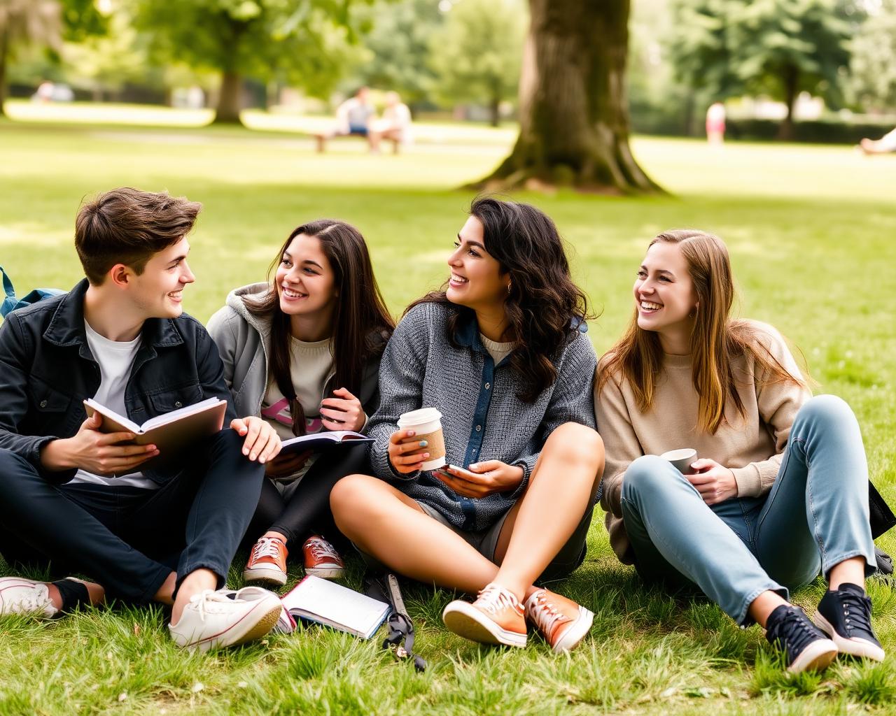 Students sitting in a park