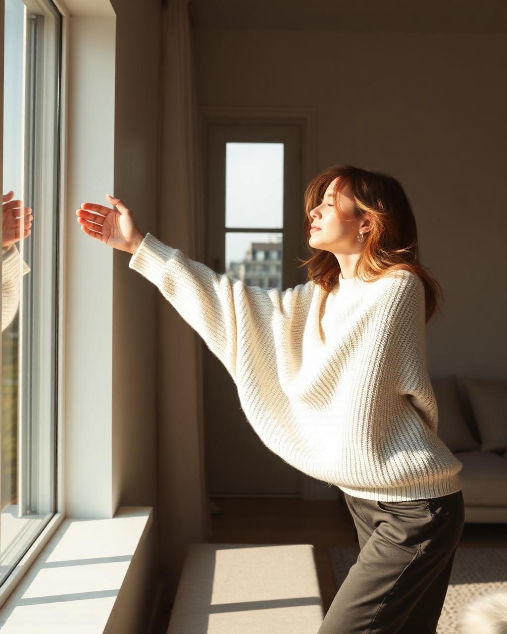 Soft morning stretch by a window